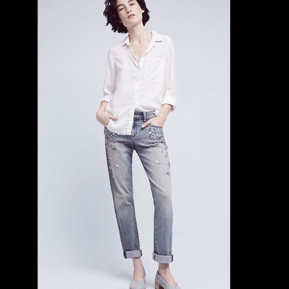 Pilcro Distress Jewel Rhinestone Mid Rise Crop 29 - Picture 6 of 6